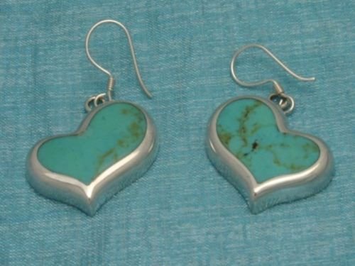 Mexican Sterling Silver Heart Turquoise Earrings .925
