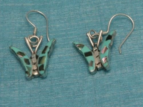 Sterling Silver Turquoise Butterfly Dangle Earrings 925