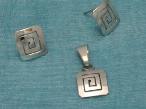 Mexican Sterling Silver Stud Earrings With Pendant Set