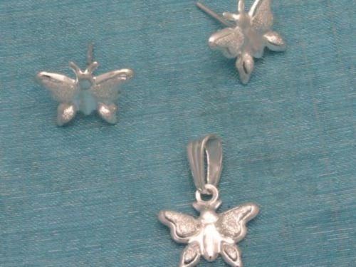 Sterling Silver Mini Butterfly Studs & Pendant Set .925