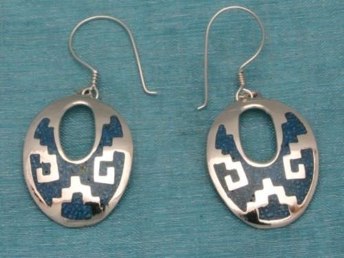 Mexican Sterling Silver Aztec Design Dangle Earrings