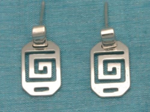 Sterling Silver Mayan Design Dangle Earrings Mexico 925