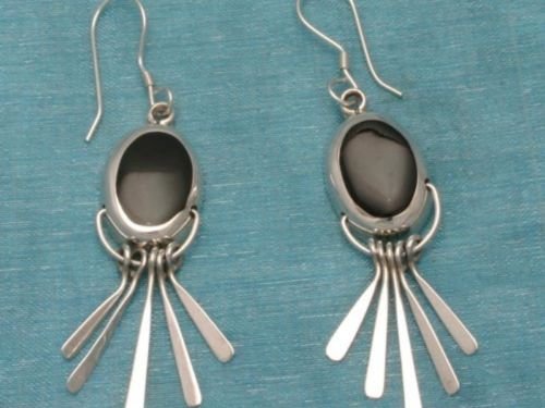 Sterling Silver Dangle Earrings With Onyx Mexico .925