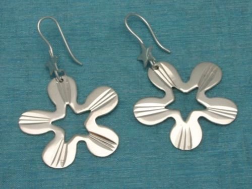 Sterling Silver Flower Star Dangle Earrings .925 Taxco