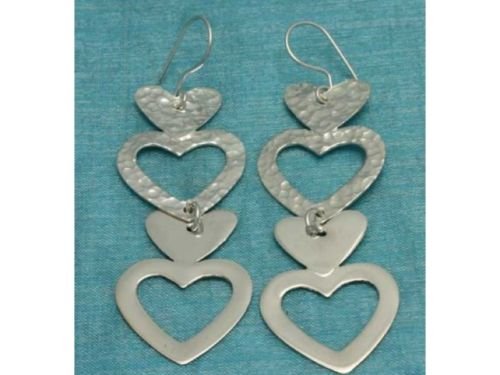 Sterling Silver 4 Hearts Dangle Earrings .925 Taxco