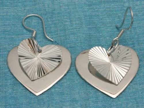 Sterling Silver Heart Dangle Earrings .925 Taxco Mexico