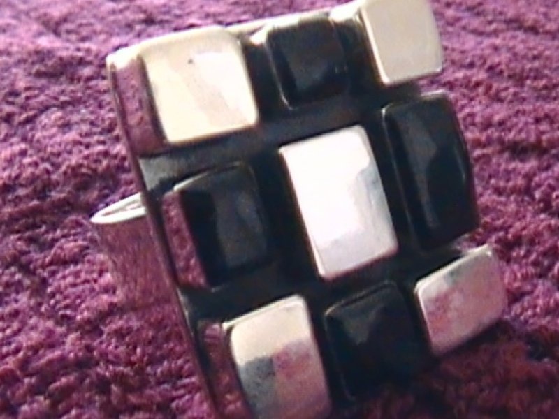 Sterling Silver Black & Silver Mosaic Ring Taxco .925