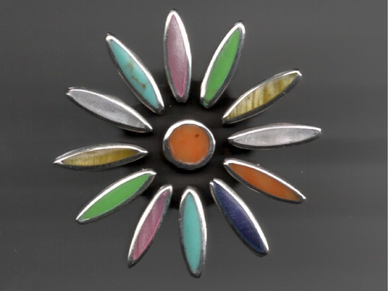 Mexican Sterling SIlver Multi Color Inlay Floral Ring
