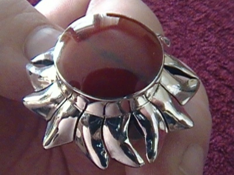 Sterling Silver Ring With Red Inlay Floral Deco Mexico