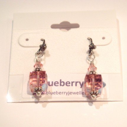 Pretty in Pink Swarovski Cubes and Bali Silver Earrings
