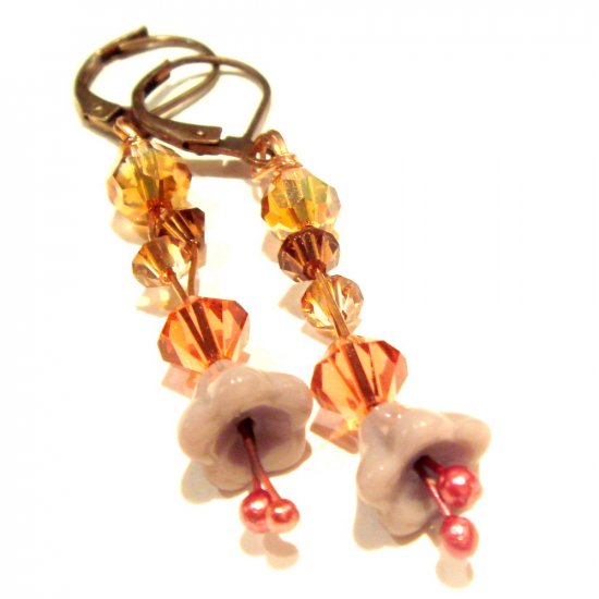 Coppery Violet Lily Long Earrings with Swarovski Crystals