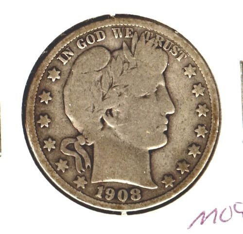 1908S (VG) BARBER HALF DOLLAR (M09) SILVER