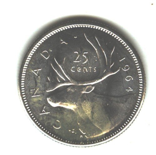 1964 (BU) CANADA 25 CENTS SILVER (EB1407)