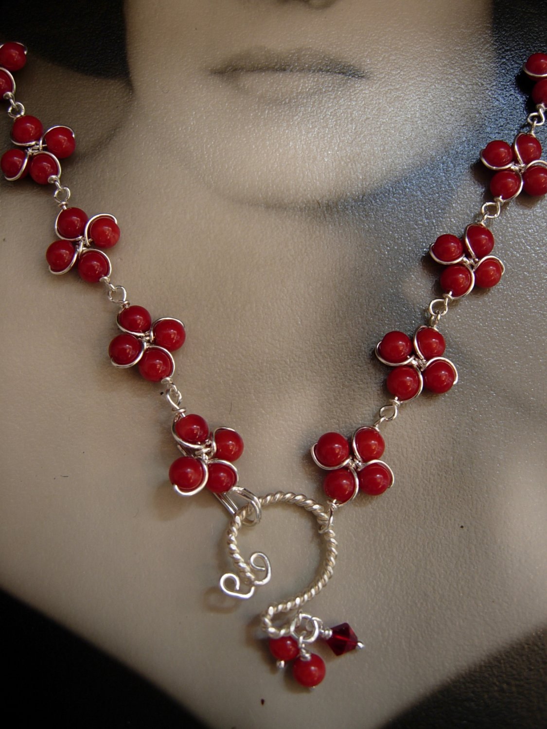 Cluster Red Coral Clover Necklace