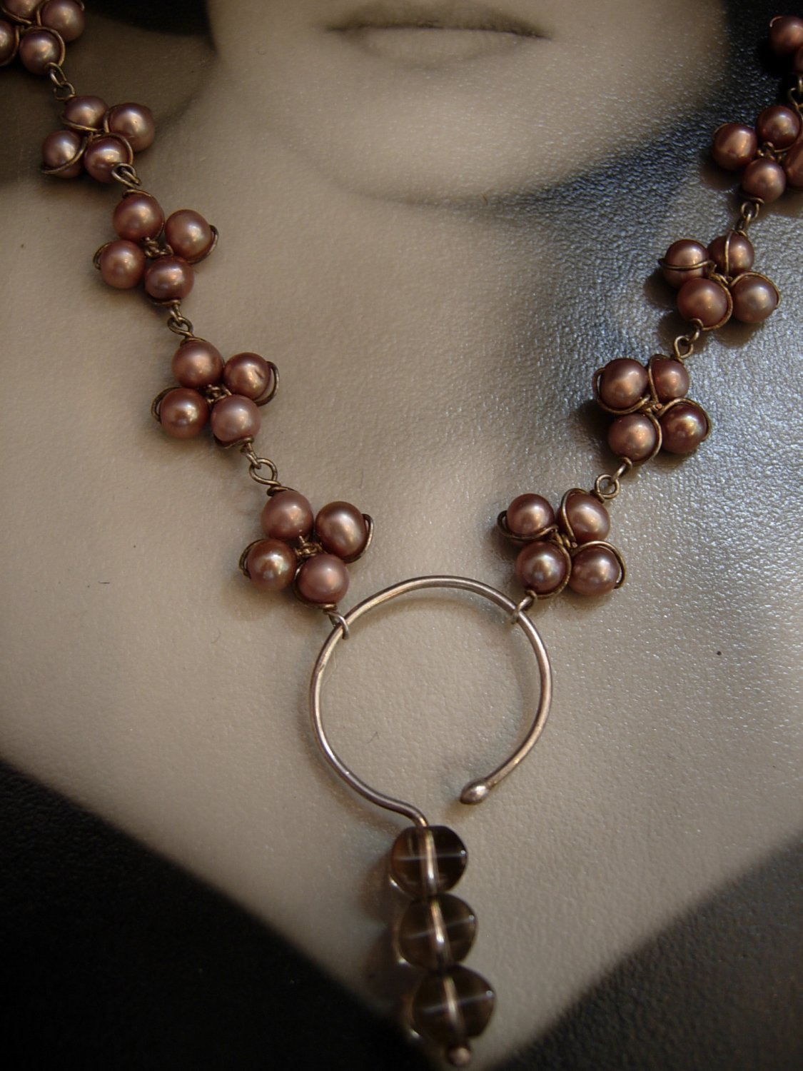 Cluster Chocolate Pearl Clover Necklace