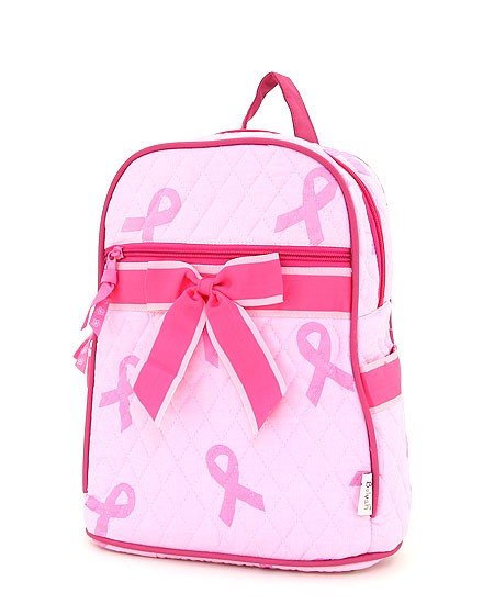 QUILTED PINK RIBBON PRINT MEDIUM ZIPPERED BACKPACK