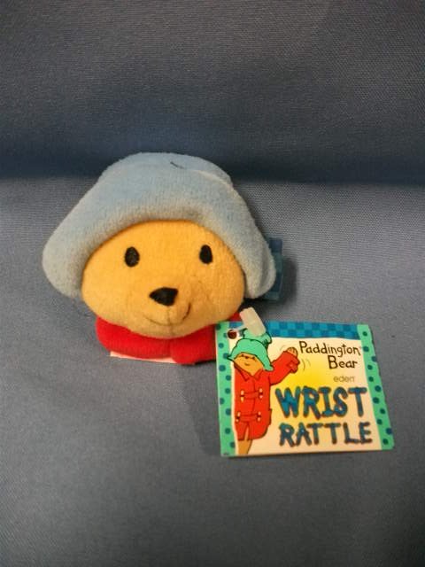 Paddington Bear Soft 2" Baby Plush Wrist Rattle Eden Toys 1997 Blue Hat