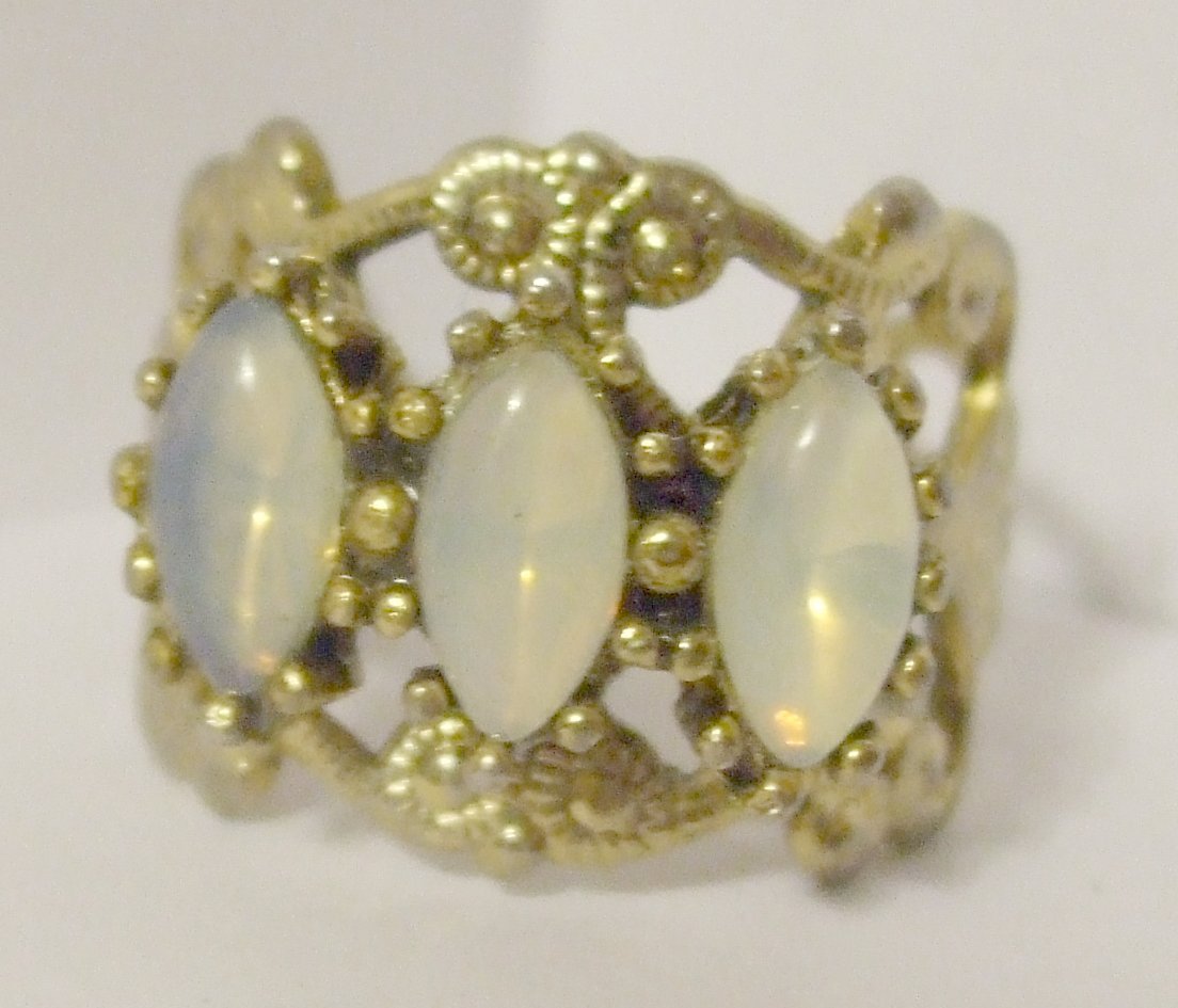 Vintage Goldtone Ring with 3 Moonstones Adjustable