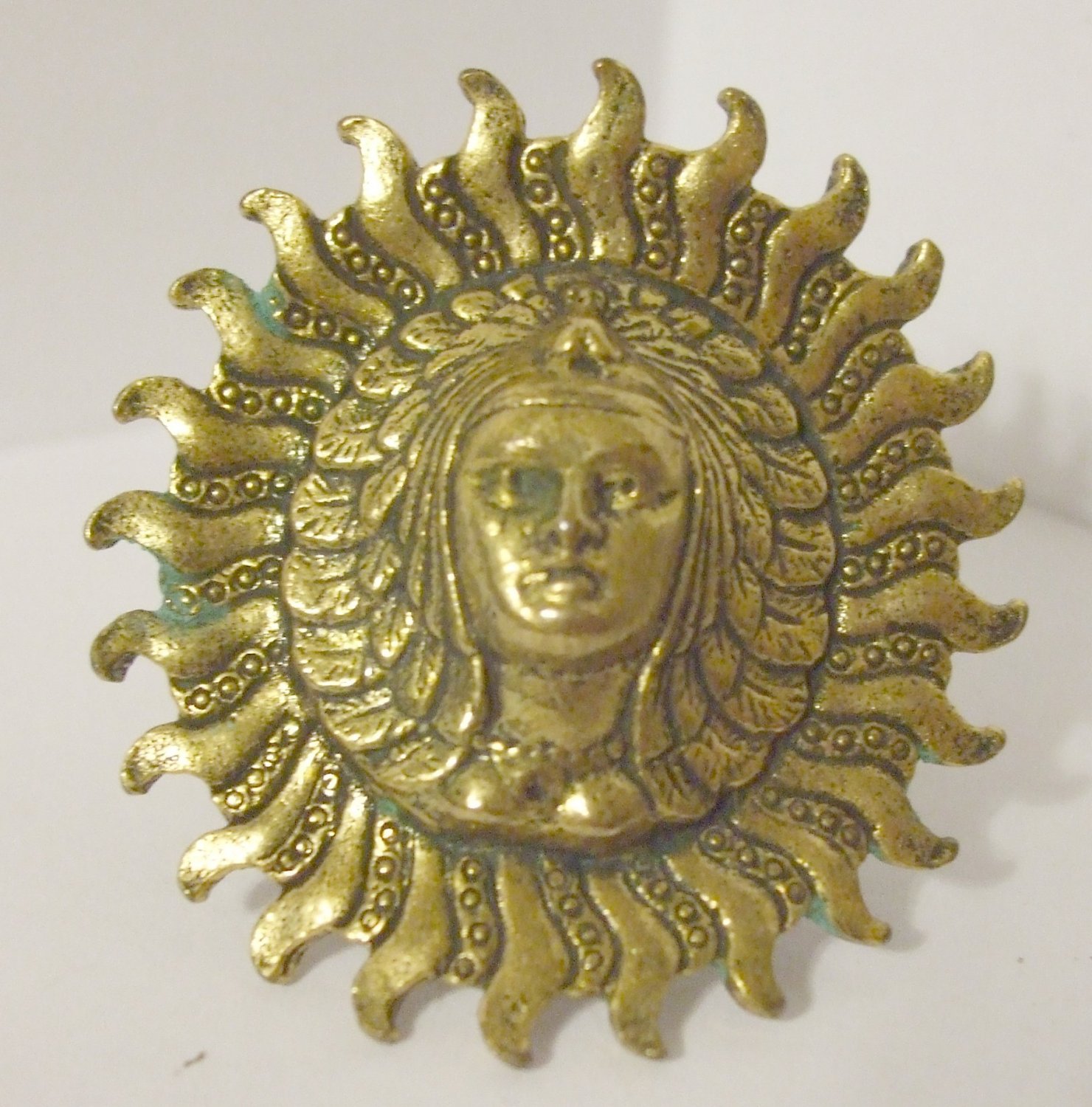 Vintage Retro "Egyptian" Goddess Ring Sunburst Motif with Face of Woman in Center Adjustable Ring