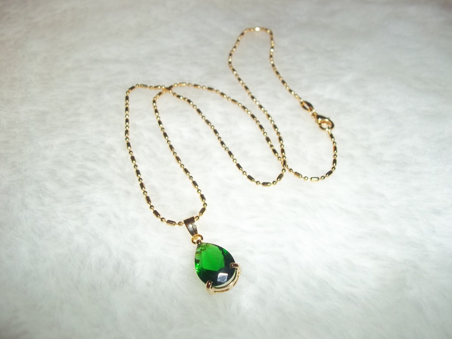 18KGP Necklace Pear Cut Green Emerald Pendant