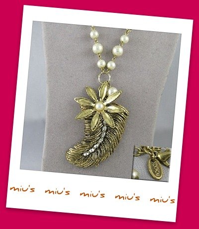 Classic Feather Pendant Faux Pearl 61cm Long Necklace (zz.18)