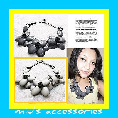 Miu's Acrylic Beige Flower Leather String 59cm Collar Necklace (mis.15)