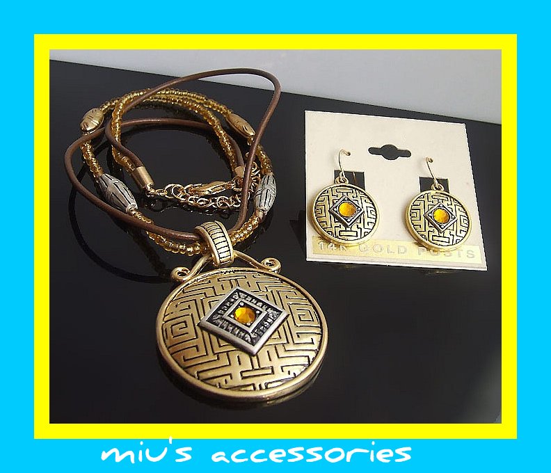 Miu's Ancient Coin Image Leather & Beaded String Jewelry Set (mis.23)