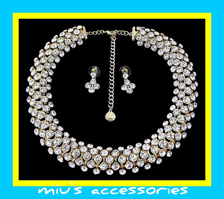 Miu's Glisten Rhinestone Wedding Gown Necklace + Earrings Jewelry Set (mis.w1)