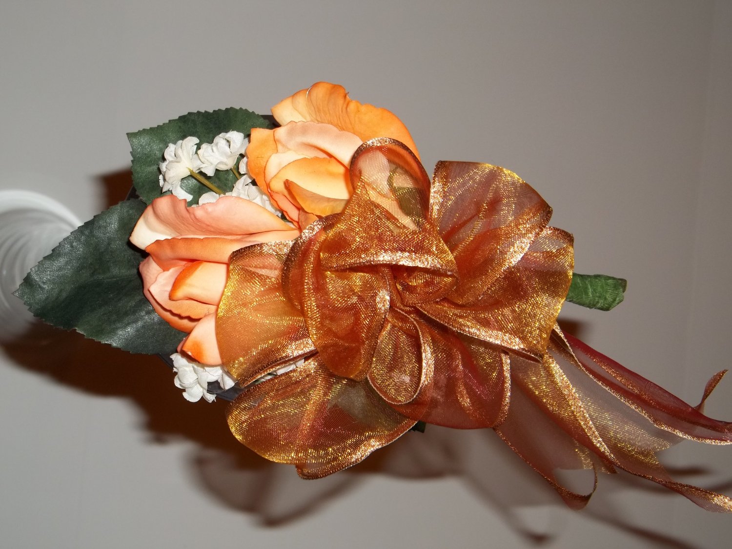 True Touch Wedding Corsage. These look and feel like real flowers. ( They are not silk.)