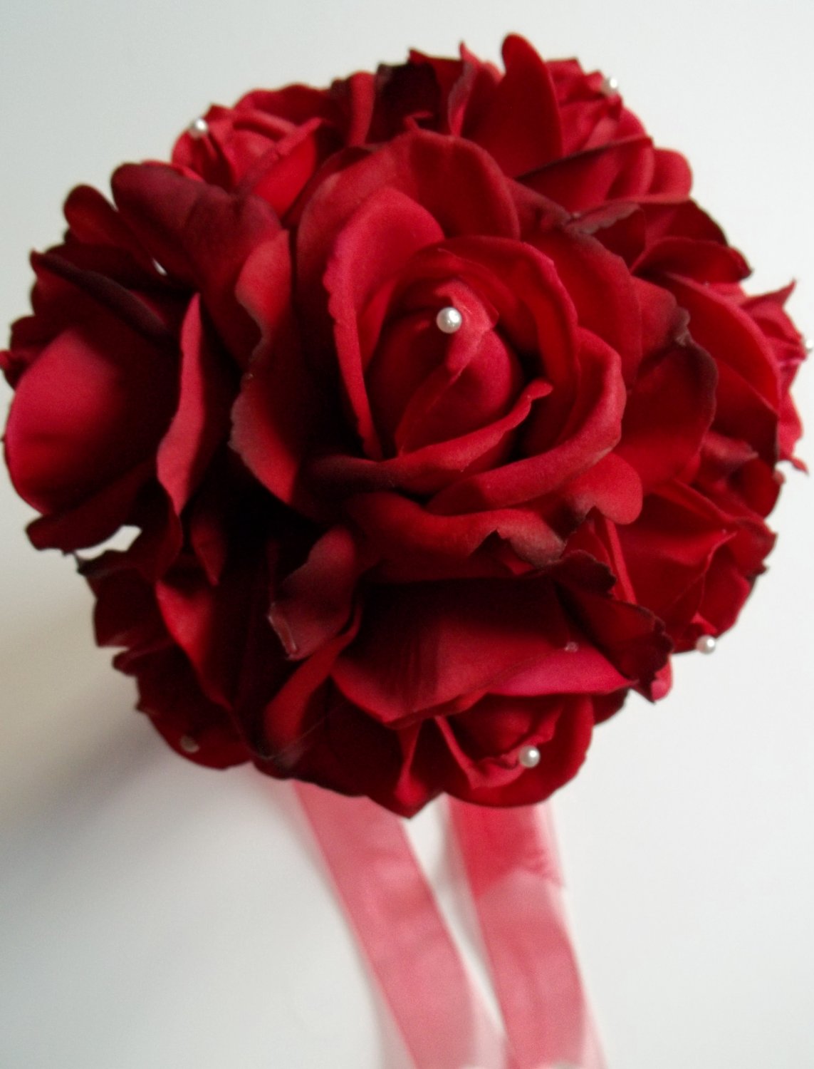 True Touch 7" Wedding Bouquet with open faced roses. Hand tied.