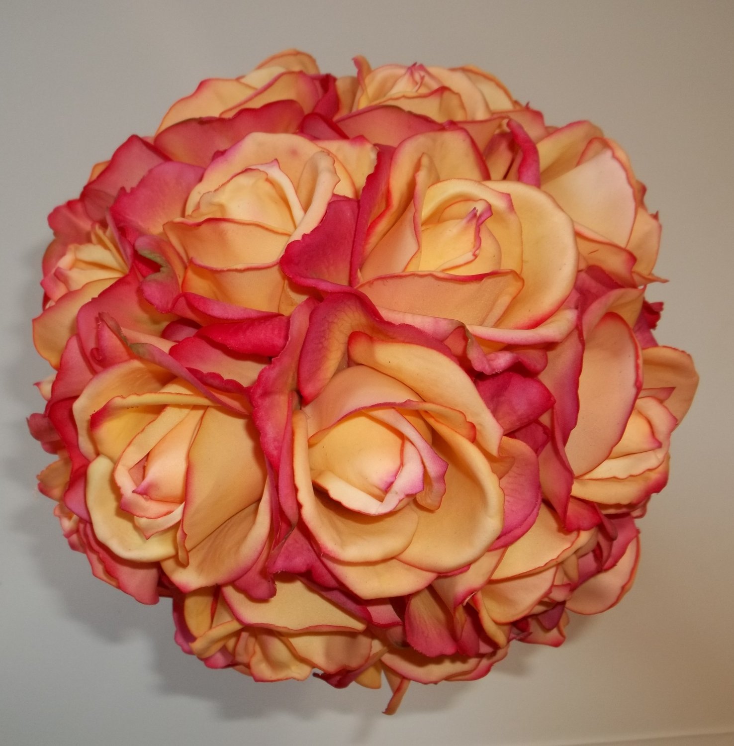 Extra Large 11" Round Wedding Bouquet with True Touch Open Faced Roses.