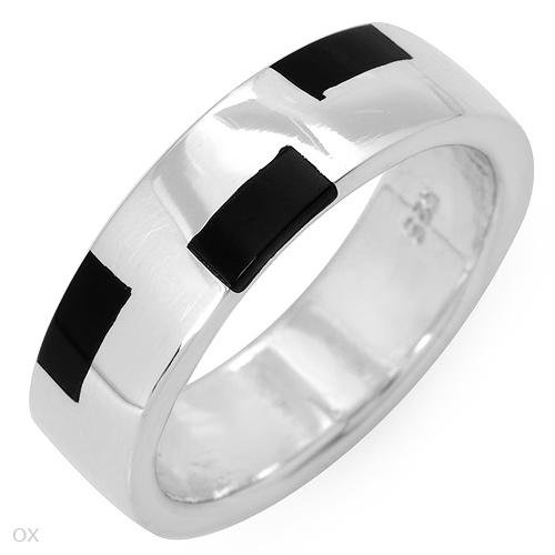 Onyx Sterling Silver Wedding Band Ring Sz 8.5
