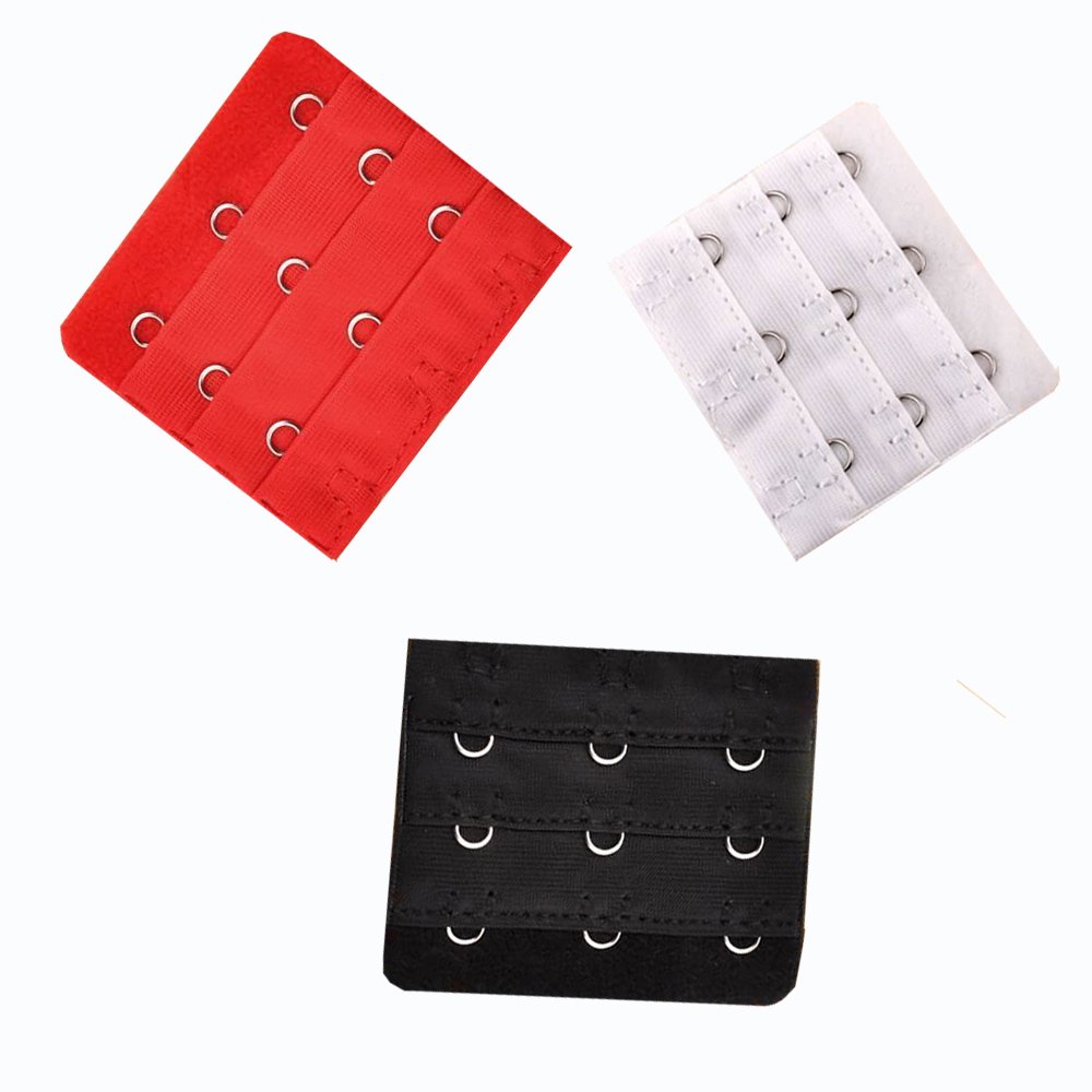 3pcs Black, White and Red Bra Extender 3 Hook Bra set Lingerie