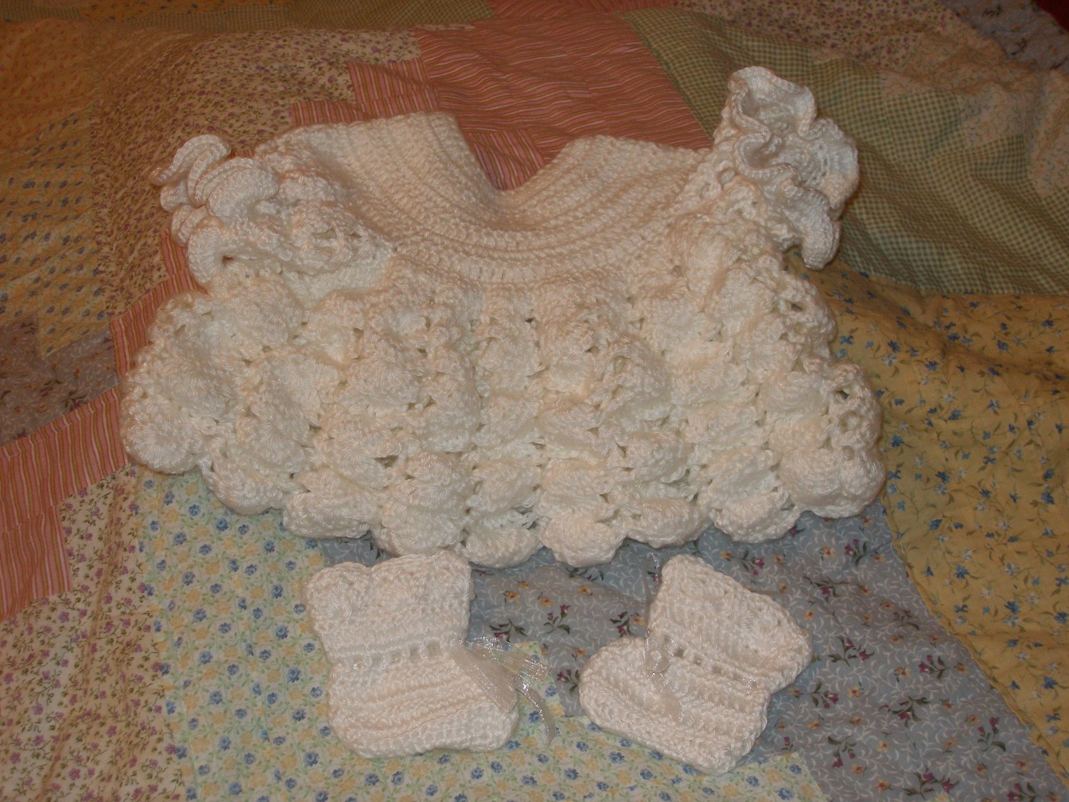 White ruffled dress and booties