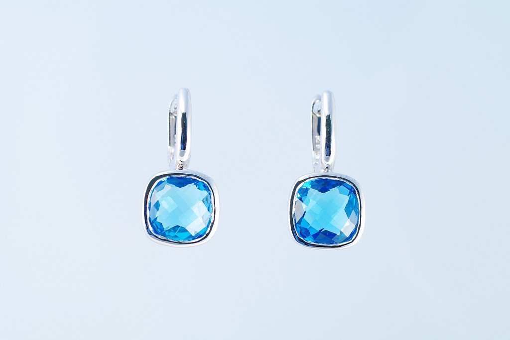 Blue Topaz Earrings 925 sterling silver W/G plated