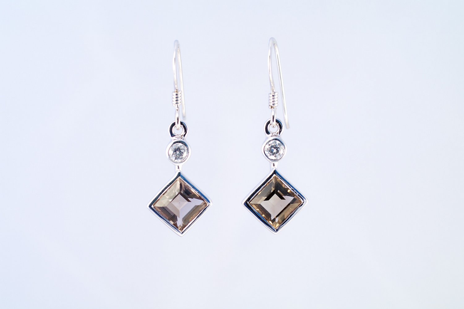 Smoky Quartz earrings 925 sterling silver W/G plated