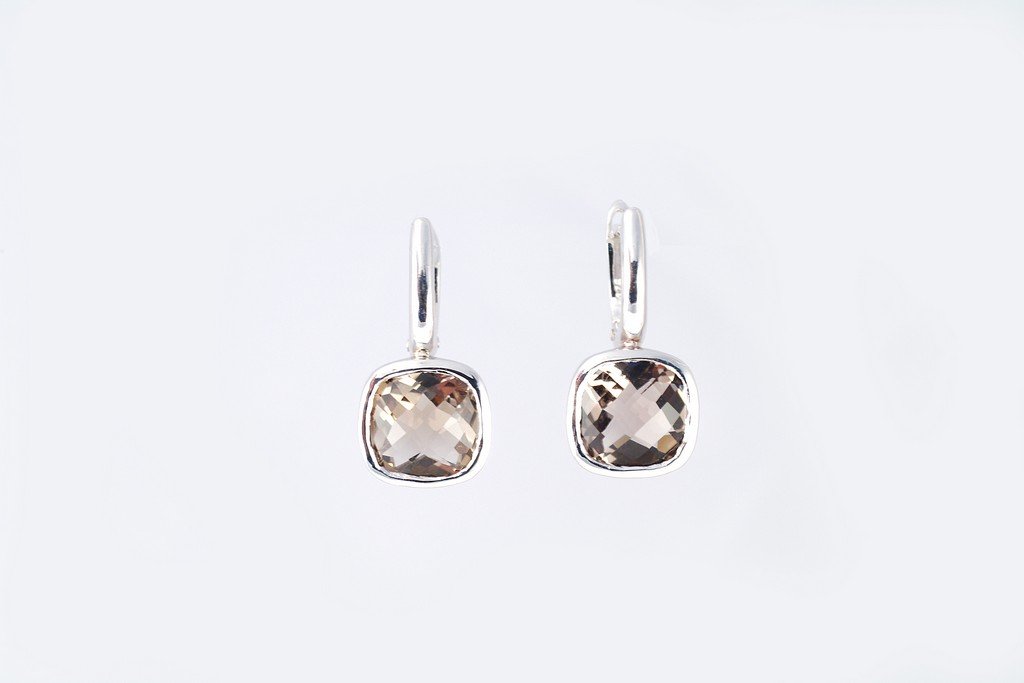 Smoky Quartz earrings 925 sterling silver W/G plated