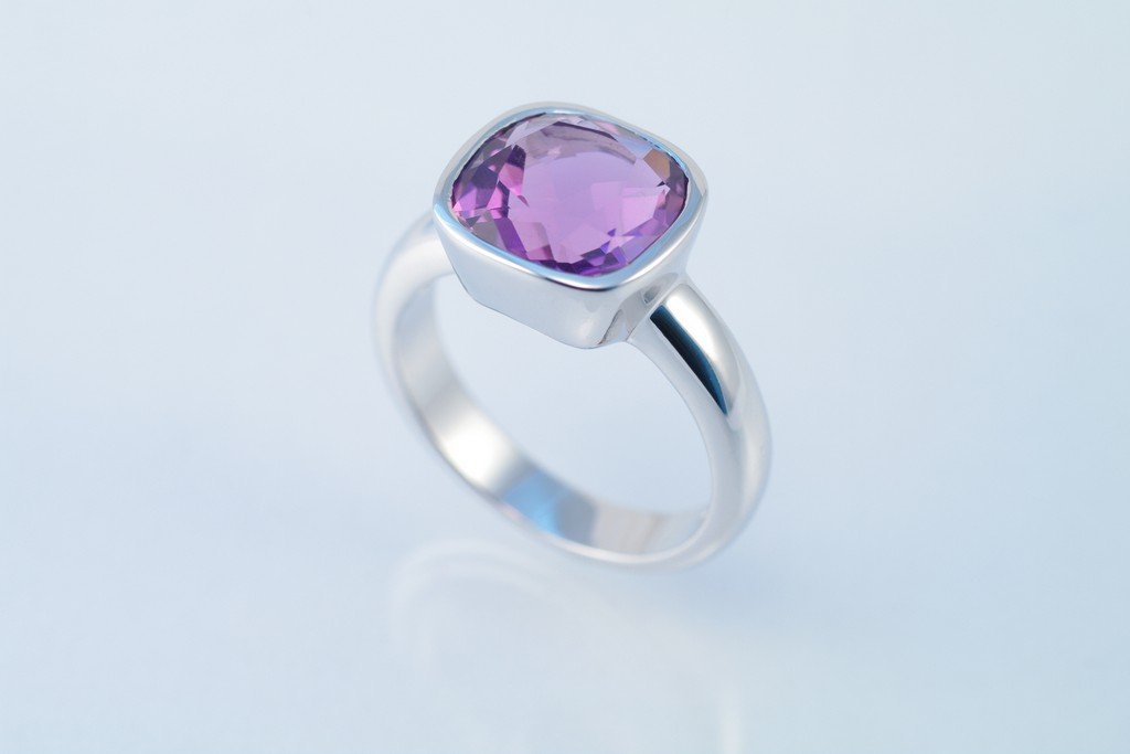 Amethyst ring 925 sterling silver W/G plated