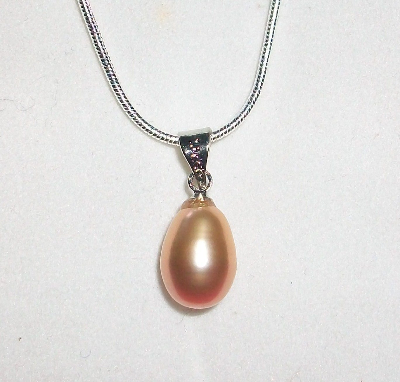 Natural Freshwater Peach Pearl Pendant + Silver Chain of your choice, 16",18" or 20" long