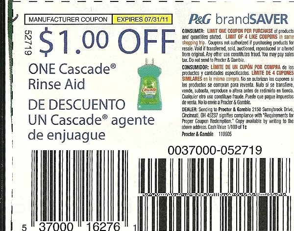 $1/1 CASCADE RINSE AID COUPONS exp. 7/31 - Lot of 20