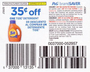 $0.35 Off One Tide Detergent exp 7/31/11 - Lot of 20