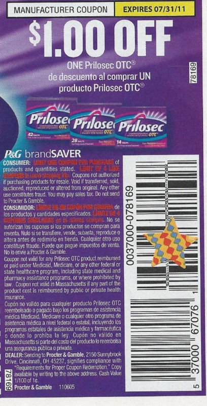 $1 OFF ONE Prilosec OTC exp 7/31 - Lot of 20
