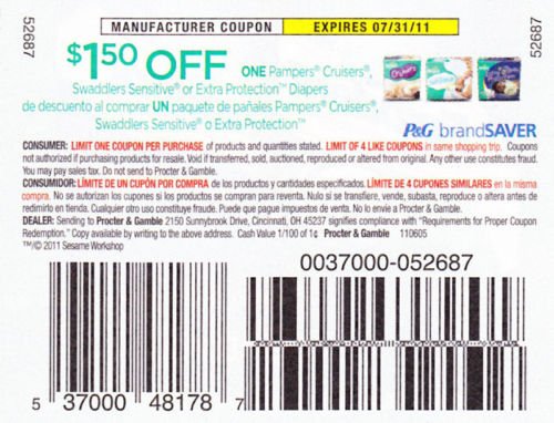 $1.50/1 Pampers Cruisers Swaddlers Diapers exp7/31 - Lot of 20