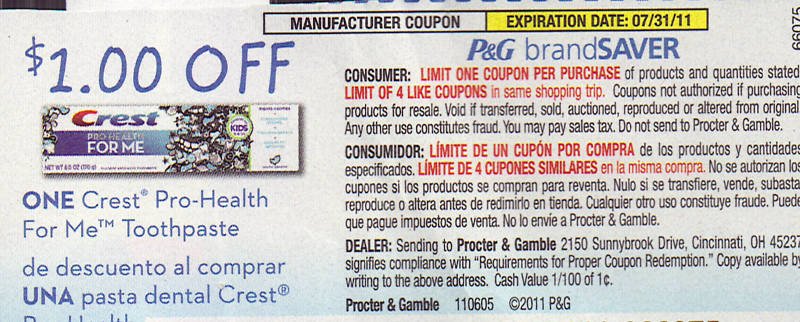 $1 OFF ONE Crest Pro-Health For Me Toothpaste exp 7/31 - Lot of 20