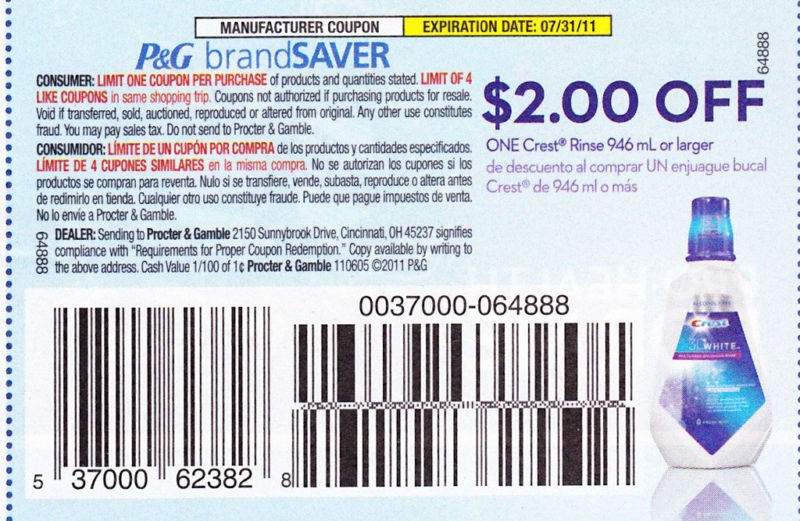 $2 OFF ONE Crest Rinse 946ml or larger exp 7/31 - Lot of 20