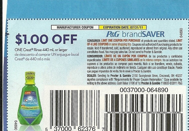 $1 OFF ONE CREST RINSE 440ml or larger exp 7/31 - Lot of 20