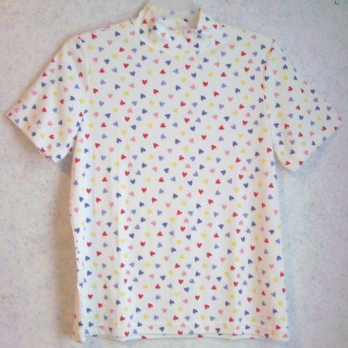 Ladies Knit Top - White/Colorful Hearts-MED - NIP