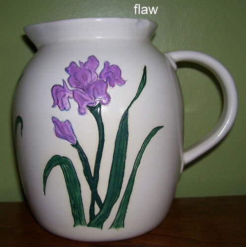 Ceramic Pitcher - Handmade - 1983 - Purple Iris motif