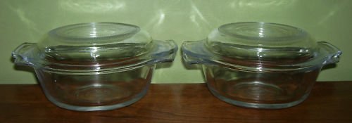 Glass bowls with lids - 10 oz - 2 - vintage