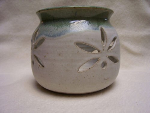 Pillar Candle Holder-Cutouts-Glazed Pottery